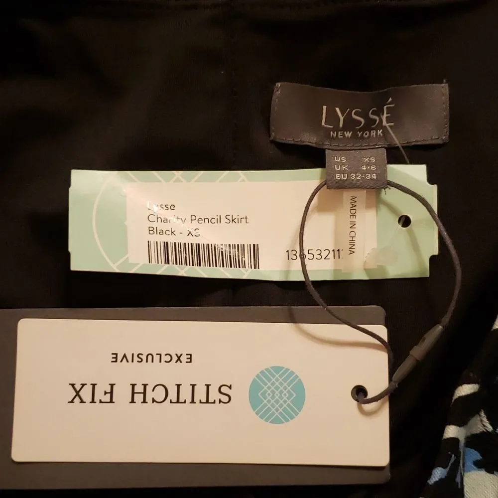 Lysse Charity Pencil Skirt XS‎ Black Blue Floral Abstract Stitch Fix Exclusive